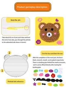 1件儿童手工编织毛线画，卡通动物DIY制作材料玩具贴纸，男孩女孩最佳生日礼物，随机配件颜色，圣诞礼物，节日礼物，圣诞DIY，圣诞树装饰小礼物 - 彩色 - 查看 9