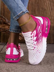 2025新款女百搭休闲透气运动鞋气垫轻便时尚运动休闲鞋跑步鞋渐变运动鞋 - 玫紅色 - 查看 7