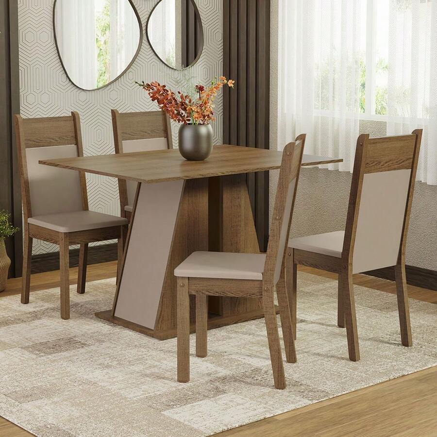 Madesa Beverly Dining Set With Table And 6 Chairs In Brown And White - Brown and Beige - View 1
