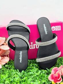 Girls' Flat Sandals, Slide Molekinha, Comfortable Youth - 水晶黑 - 查看 5