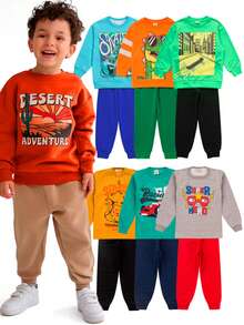 4-Piece Winter Children's Boy's Assorted Sweatshirt Kit - 2 Tops + 2 Pants - Ready For Delivery - 彩色 - 查看 1