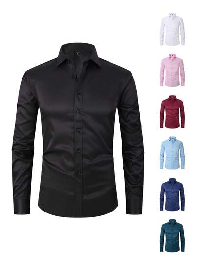 1pc Men Casual Business Long Sleeve Shirt - Regular Shoulder Slim Fit Wrinkle Resistant, Suitable For Business, Commute, Casual Occasions, Gift For Boyfriend, Husband, Fall