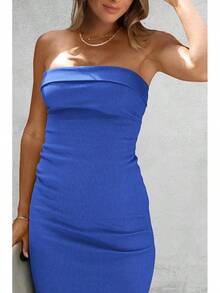 Women's Summer Bodycon Maxi Tube Dress Ribbed Strapless Side Slit Long Going Out Casual Elegant Party DressesHalloween Christmas New Year - 藍色 - 查看 5