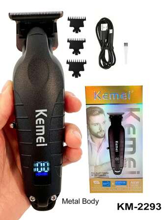  Kemei Brand Metal Body New Hair Clipper Professional Electric 0mm Zero Gapped Carving Clipper For Men Cordless Rechargeable Metal Powerful Hair Trimmer WIth LCD Display Cutting Machine Good Quality KM-2293
