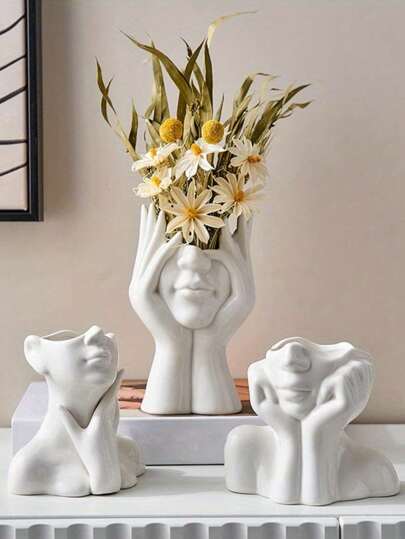 Symbolic Sculpture Vase Ceramic Like Resin Blessing Flower Holder Home Altar/Wedding Crème Wit Moderne Art Centerpiece Artificial Flowers Such As Sunflowers Reed Bunches. Halloween/ /Easter/ /Mother's Day Of Hope) Room Glass view 4