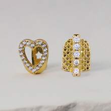 A Stylish Hip-Hop Gap-Tooth Love Heart Dental Grill, Hollow-Out Love Heart Grill, A Cool Everyday Streetwear Accessory - 金色 - 查看 6