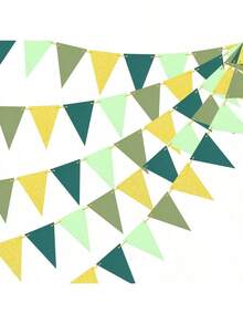 2/4 pièces Décoration de bannière triangle doré vert, fournitures de fête végétale, fanions pour Nouvel An, anniversaire, salle de classe, anniversaire, décoration de remise des diplômes, drapeaux 10 pi/5 m. Ajuster la longueur arbitrairement