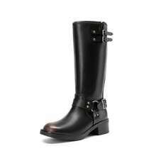 Women's Motorcycle Boots Side Zipper Knee High Boots Square Toe Chunky Low Heel Buckle Decorated Biker Fashion Stylish Riding Boots Festival Dresses For Woman - Rỉ Nâu - Xem 7