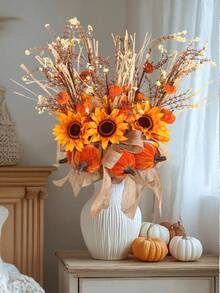 1/3pcs Artificial Branches With Pumpkins And Sunflowers, Orange, 1 Large Pumpkin, 3 Small Pumpkins, 1 Flower Head, PE Material, Artificial Flowers, Artificial Plants , Large Decorations, Centrepieces, Plastic Flowers, Room, Table, Garden Decorations Harvest Decorations, Halloween Home Decor Halloween Decor Room Decor - Multicolor - View 9