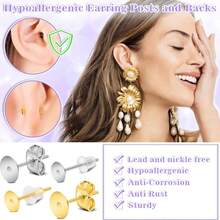 珠寶製作用耳釘-600pcs不銹鋼耳釘和耳背,帶有橡膠耳背的銀色/金色耳釘,用於製作耳環配件 - 銀色&金色-600件 - 查看 3