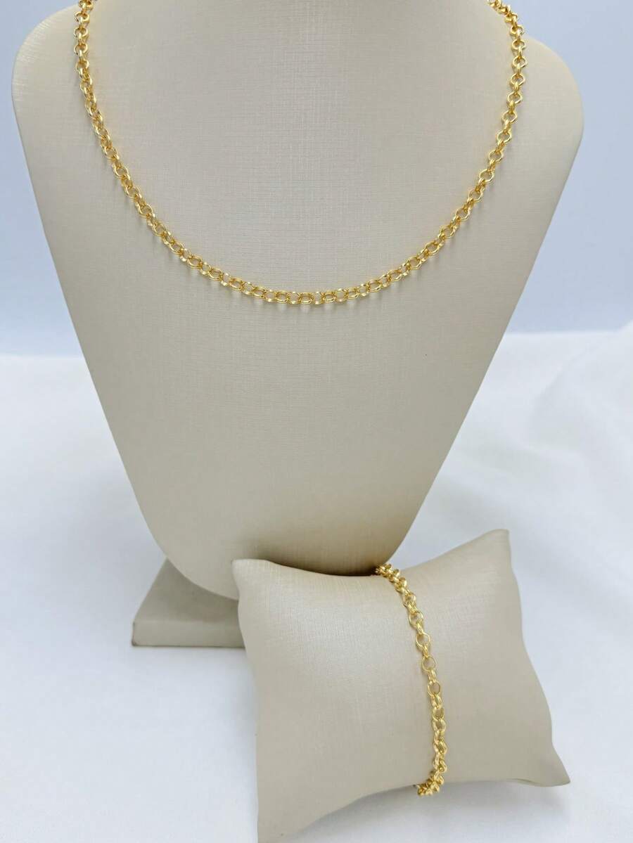 Women's Necklace + Bracelet Chain Kit With Antique Coin In 18k Gold Plating - Vàng - Xem 1
