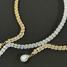 1 件新款锆石双层项链，百搭时尚，带有水滴开口领口和性感锁骨链项链 - 銀色 - 查看 9