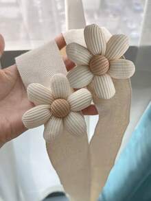 2件装立体花瓣儿童窗帘绑带卡通创意可爱花朵窗帘收口绑带 - 米色 - 查看 2