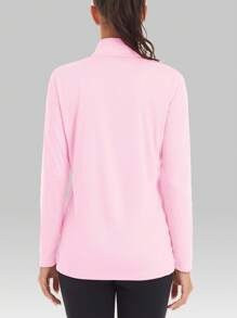 Cavva 女式 UPF50+ 防晒长袖衬衫，吸湿排汗，轻盈透气，前半拉链，公主线，修身设计，适合徒步旅行、高尔夫跑步 - 淺粉色 - 查看 3