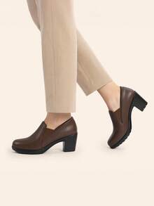 Women's Chunky Low Block Heel Pumps Comfort Oxfords Shoes Casual Loafers - Màu nâu  Mocha - Xem 5