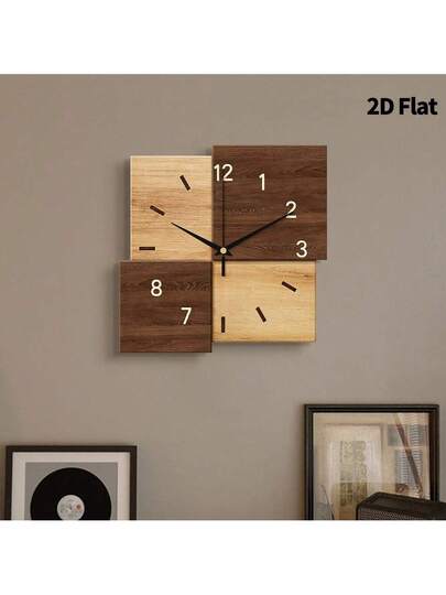 2D Flat, 1pc Creative Log Art ative Wand Clock, Super Silent Quartz Movement, No Ticking Sound, Klok Living Room, Bedroom, Office, Kitchen Cafe, Perfect Home ations Room view 4