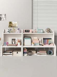 1pc White Wood-Plastic Composite Storage Rack For Bedroom,Living Room,Office, Dorm Desktop Organizer For Cosmetics, Figurines, Books, Pens, Calendar, Lipstick, Facial Mask Etc. Acrylic Ladder Display Stand, 3-Tier Trapezoidal Display Stand, Home Storage Display Stand Jewelry Cosmetics Display Stand, Multi-Layer Organizer Transparent Display Stand Cake Stand Perfume Rack - White - View 2