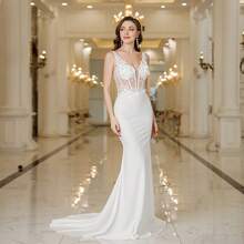 MisShow Plain    Elegant  Party    Zipper  Contrast Mesh  Backless    Wedding - 白色 - 查看 3