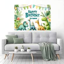 1件可定制卡通恐龙生日派对背景布,热带丛林风格,适用于生日派对、婴儿派对、人像摄影,乙烯基材质,派对装饰,北欧风格 - 彩色 - 查看 9