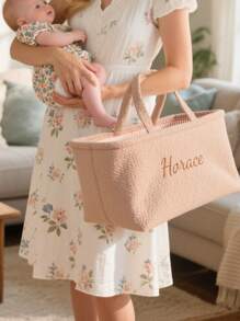 1pc Personalized Solid Color Baby Name Diaper Storage Basket - Ideal Newborn Gift! Customized Embroidered Baby Name Basket, 2-In-1 Storage & Gift Box, Essential For New Parents, Newborn Autumn/Winter Gift, Holiday Gift Choice, Son, Daughter