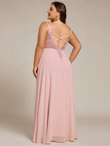 EVERPRETTY Plus Size Backless V-Neck Chiffon Bridesmaid Dress Spring Wedding Party - Baby Pink - View 7