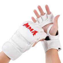 1 Pair Of Premium MMA Boxing Gloves For Adults - Half Finger, Durable PU Material, Adjustable Wrist And Secure Fit - Great For Training And Punching Bags - Perfect Christmas Gift, Available In White/Red/Black, Boxing Training Gear | Half Finger Gloves | PU Leather Gloves - trắng - Xem 7