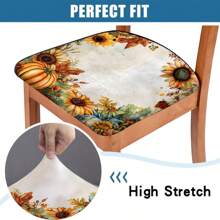 1/4/6/40 piezas Cubiertas de silla de fibra de leche estirables y extraíbles con estampado de hojas de otoño, girasoles y calabazas, para restaurante, cocina, comedor, hotel - Fundas de cojín de silla cuadradas extraíbles y suaves