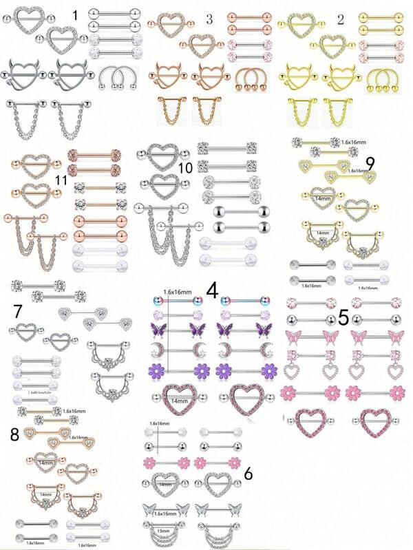 12pcs 14G Nipple Rings For Women Surgical Steel Nipple Piercing CZ Heart Butterfly Barbell Nipple Rings Set Cute Nipple Body Piercing Jewelry Valentines,Mom,Mother,Mother's Day,Gift