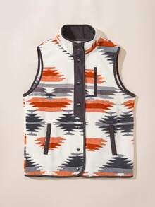 Astylish 女士西部几何图案时尚无袖毛绒背心外套，带口袋，休闲百搭 - 彩色 - 查看 4