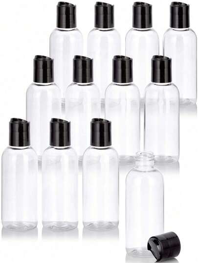 5 件可挤压瓶、分装瓶、透明圆肩瓶带翻盖蝴蝶盖旅行瓶空化妆品样品分配器容器、空透明塑料瓶可再填充挤压、旅行容器小防漏挤压瓶带黑色翻盖用于洗漱用品、洗发水、旅行装化妆品、居家旅行返校男女通用、旅行瓶、旅行必需品