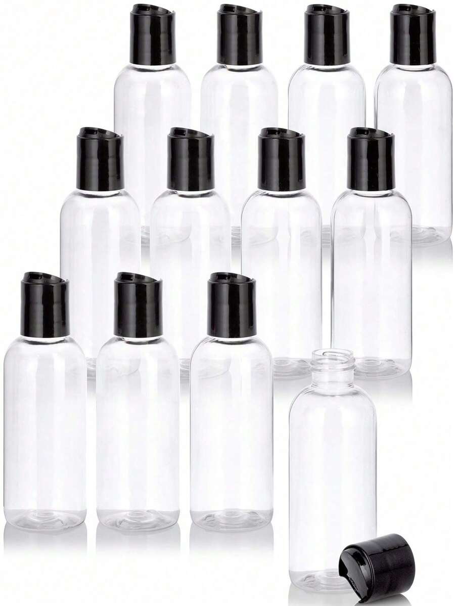 5 件可挤压瓶、分装瓶、透明圆肩瓶带翻盖蝴蝶盖旅行瓶空化妆品样品分配器容器、空透明塑料瓶可再填充挤压、旅行容器小防漏挤压瓶带黑色翻盖用于洗漱用品、洗发水、旅行装化妆品、居家旅行返校男女通用、旅行瓶、旅行必需品 - 黑色 - 查看 1