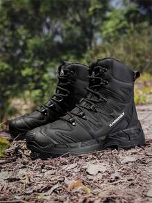 Men's Anti-Slip & Water-Resistant Outdoor Sport Boots, Plus Size Mid-Top Hiking Boots, Tall Desert Boots, Practical Military Boots For Hiking, Camping And Other Outdoor Activities, With Zipper And Hook And Loop Design