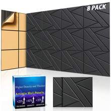 8 Pack Self-Adhesive Soundproof Wall Panels, 12 X 12 X 0.47 In Sound Proof Foam Panels For Walls, 1.2lb/Ft³ High Density, Thicker 0.47in, Acoustic Panels, Noise Dampening Panels Studio Black