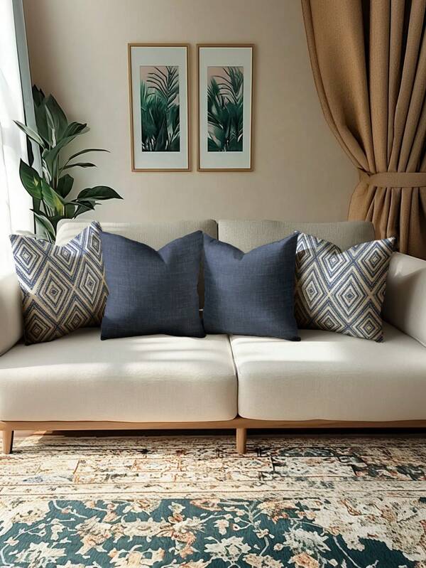 4 pièces Housses de coussin décoratifs, motif géométrique, 100% fibre de polyester hypoallergénique, matériau de lin vintage, fermeture éclair invisible, lavable en machine, design de ligne moderne minimaliste, fermeture éclair, housses de coussin de décoration pour canapé, salon, chambre à coucher, sans insert de coussin