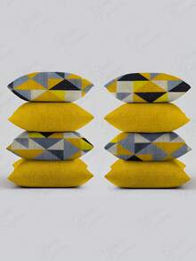 Combo 8 Capas de Almofadas Para Salas e Quartos 0,45X0,45 4 Lisas 4 Estampadas -AL - Triangular Amarela-Amarela - Visão 2