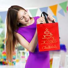 6/12pcs Christmas Gift Bags, Red Medium Reusable Christmas Tote Bags With Handles, Gold Foil Small Gift Bags, Non-Woven Fabric Gift Bags, Bulk Supply, Suitable For Christmas Holiday Party Favors, Size Approx. 4x8x10 Inches - 紅色 - 查看 4
