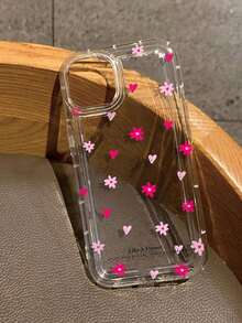 1pc New Creative Ditsy Floral & Heart Pattern Phone Case, Fit For IPhone 16 Pro Max/11/12/13/14 Plus, XR/7/8 Plus/15 Pro Max, Minimalist High-End Transparent Protective Cover With Air Cushion, Anti-Drop TPU - Trong sáng - Xem 2