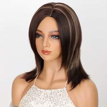Women's Golden Brown Wig 16 In Layered Wig Synthetic Hair For Everyday - Piano Color - View 7