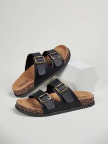 DISARCON Men's Summer New Sandals, Outdoor Street, Matching, Fashion, Casual, Beach, Flat/Mid-Heel/Arch Support/Comfortable Flat Couples Shoes, Breathable High-End/High-Quality/Outdoor Women's Sandals, Adjustable Upper In White/Black/Double Buckle/Metal Buckle/Retro/Classic Indoor Slippers