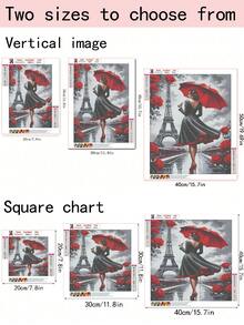 1 Set 5D Acrylic Diamond Painting Kit, Woman Under Umbrella With Eiffel Tower And Rose Flowers, Mosaic DIY Wall Art For Office, Bedroom, Living Room, Landscape Or Portrait Style Optional - Multicolor - View 7