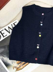 Wixra Autumn/Winter New Bow Embroidery Knitted Vest For Women, Sweet Colorful Button Sleeveless Sweater, Versatile Layering Piece