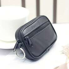 1PCS[Leather Wallet] Black Leather Square Wallet | Coin Purse For Men With Card Holder, Cash Compartment And Zippered Small Pouch