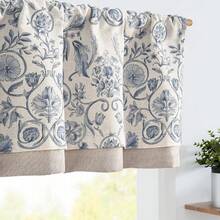 Linen Valance Kitchen Curtain Double Layer 16 Inch Living Room Bedroom Bathroom Window Treatment Blackout Vintage Rustic Farmhouse Cottagecore Rod Pocket 1 Panel On Beige - *Vintage Blue - View 1