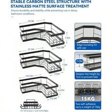 Black Bathroom Shelf With Adhesive (3 Pack), Drill-Free Black Shower Organizer, Solid Carbon Steel Bathroom Shelf.