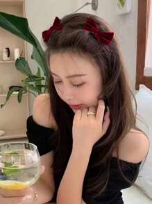 2pcs Women's Burgundy Velvet Bow Hair Clips, Cute Side Hairpins, Sweet Girl Hair Accessories Suitable For Daily, Christmas, Back To School, Date, Valentine's Day, Claw Clips, Hair Claws, Hair Slide, Hair Barrettes, Fall, Winter Outfit For Women, Bows