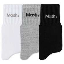 MASH. Kit 3 Pares Meia Mash Cano Médio Curto Masculina Esportiva Algodão Felpa Respirável Punho Canelado - Multicolorido - Visão 2