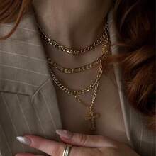 Cross Necklace For Women 14K Gold Plated Dainty Heart Cross Pendant Choker Simple  Cute Cross Diamond Necklace Faith Jewelry Religious Minimalist Gift2025 - Layered  Cross-sL - View 4