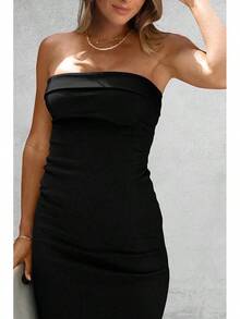 Women's Summer Bodycon Maxi Tube Dress Ribbed Strapless Side Slit Long Going Out Casual Elegant Party DressesHalloween Christmas New Year - 黑色 - 查看 5