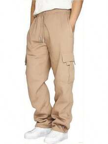 Men's Casual Cargo Sweatpants With Drawstring For Hiking - Khaki - View 1