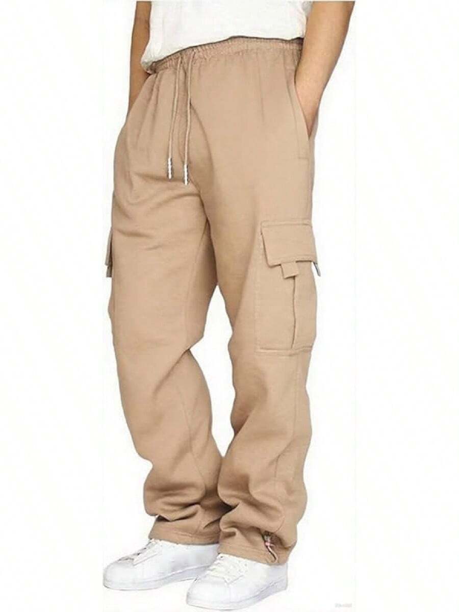 Men's Casual Cargo Sweatpants With Drawstring For Hiking - Khaki - View 1